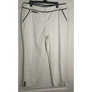 Cache White Lined Cropped Pants Blue Trim size 12 NWT